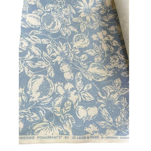 St. Leger & Viney Other - 2 yds St. Leger & Viney *Flowering Pomagranite* Linen Upholstery Fabric | Blue